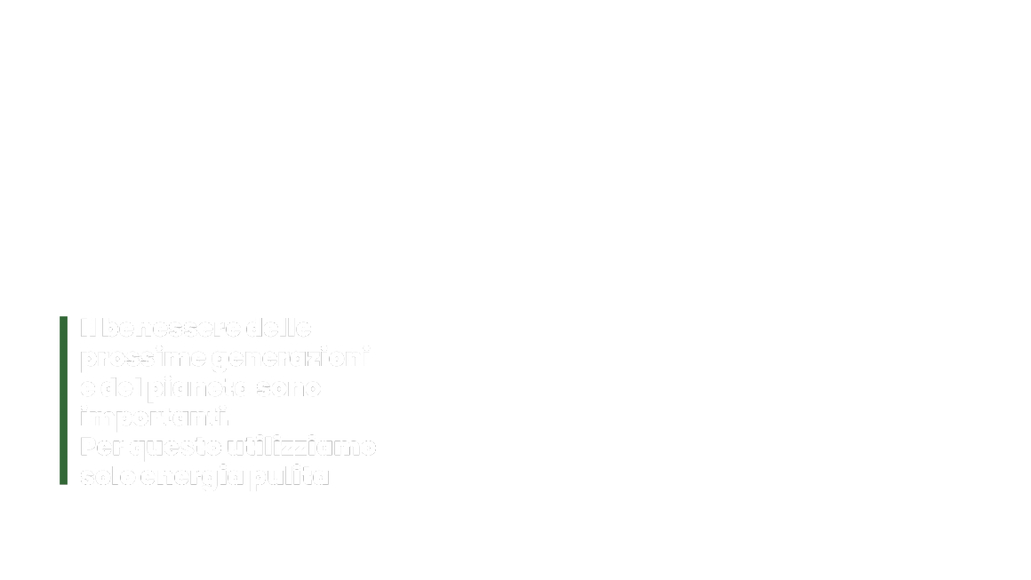 Utilizziamo solo energia pulita perchè teniamo al benessere delle prossime generazioni